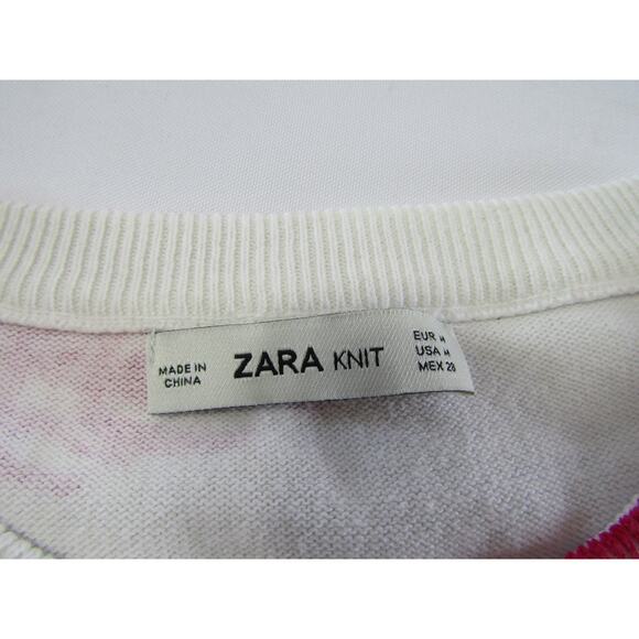 Zara Floral Knit Sweater Crew Women's size M Coastal Boho Cottagecore Whimsical - Picture 3 of 7